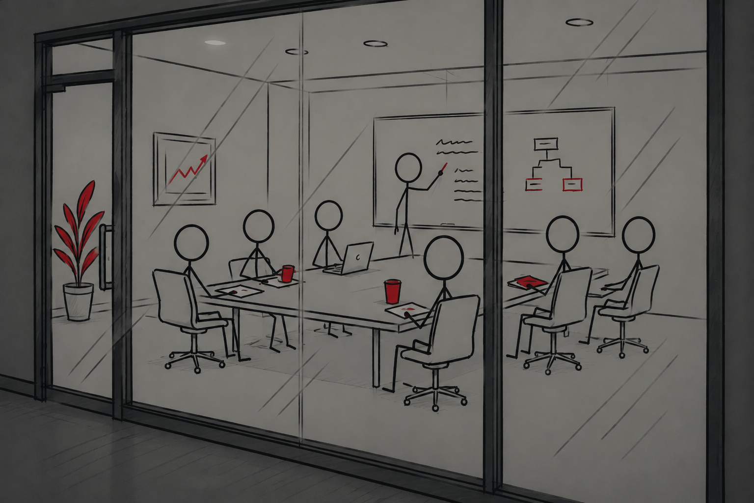 Office behind smart film glass